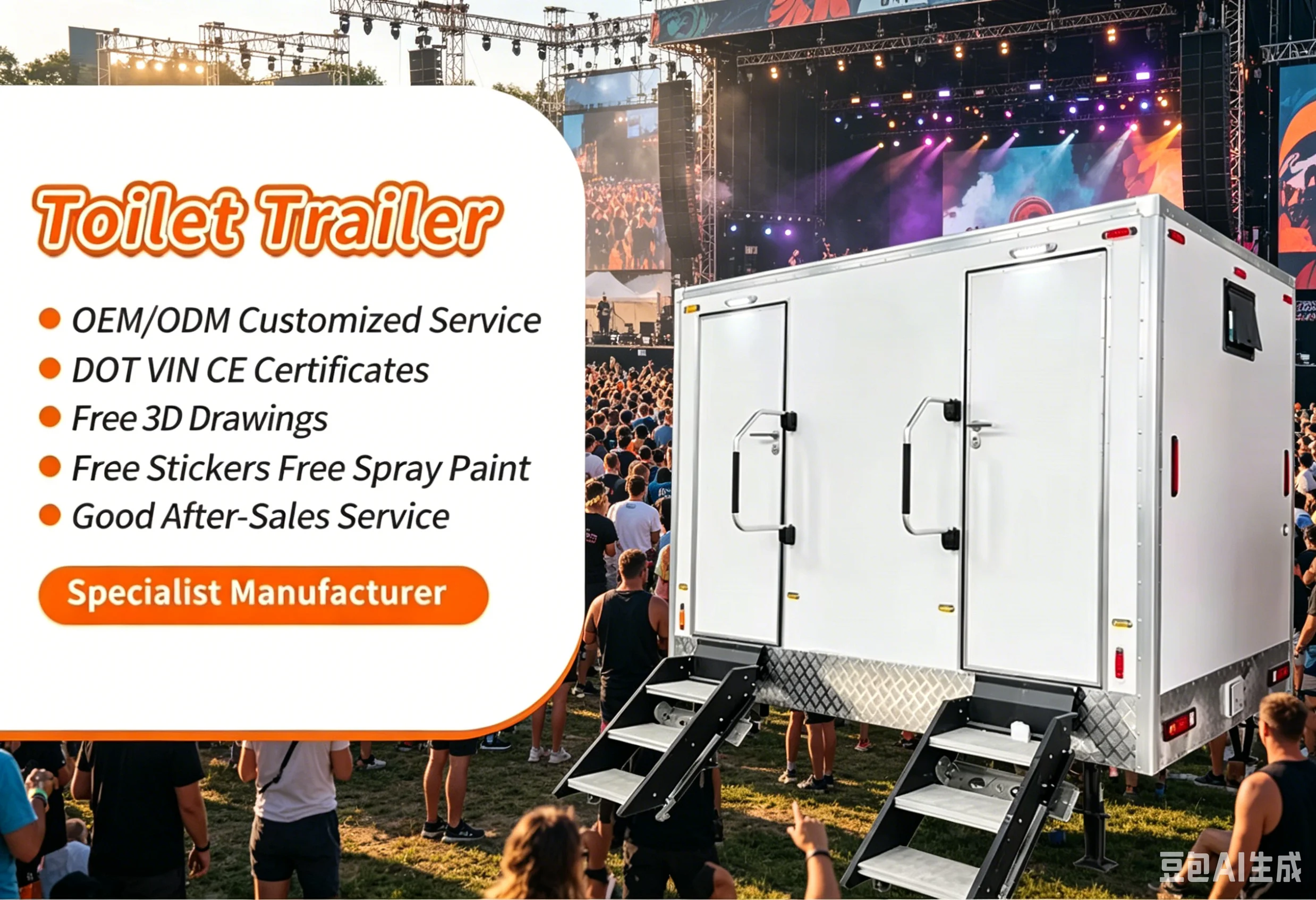 Portable Restroom Trailer Moveable Toilet with Safety Handrails for Public Parks Community Fair Mobile Bathroom