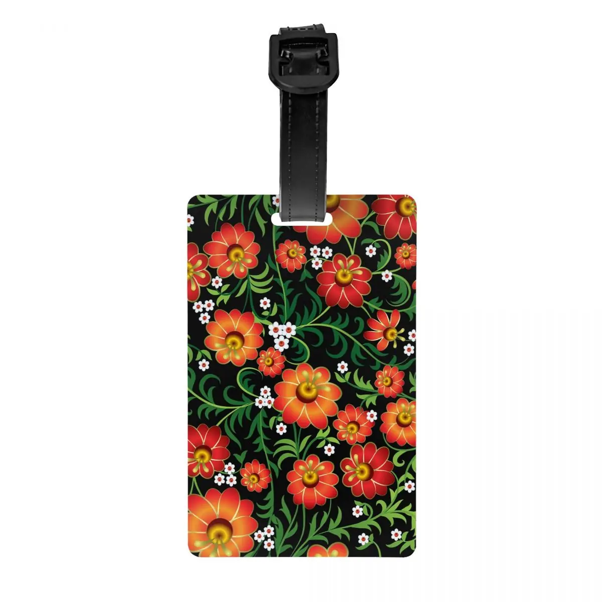 

Custom Khokhloma Flower Russian Folk Art Luggage Tag for Travel Suitcase Privacy Cover Name ID Card
