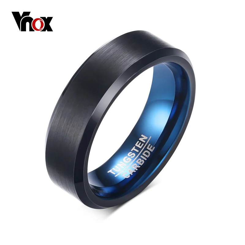 Vnox 6mm 8mm czarne obrączki ślubne BlueTungsten dla mężczyzn, matowe szczotkowane wykończenie centrum, rozmiar US 4 do 12