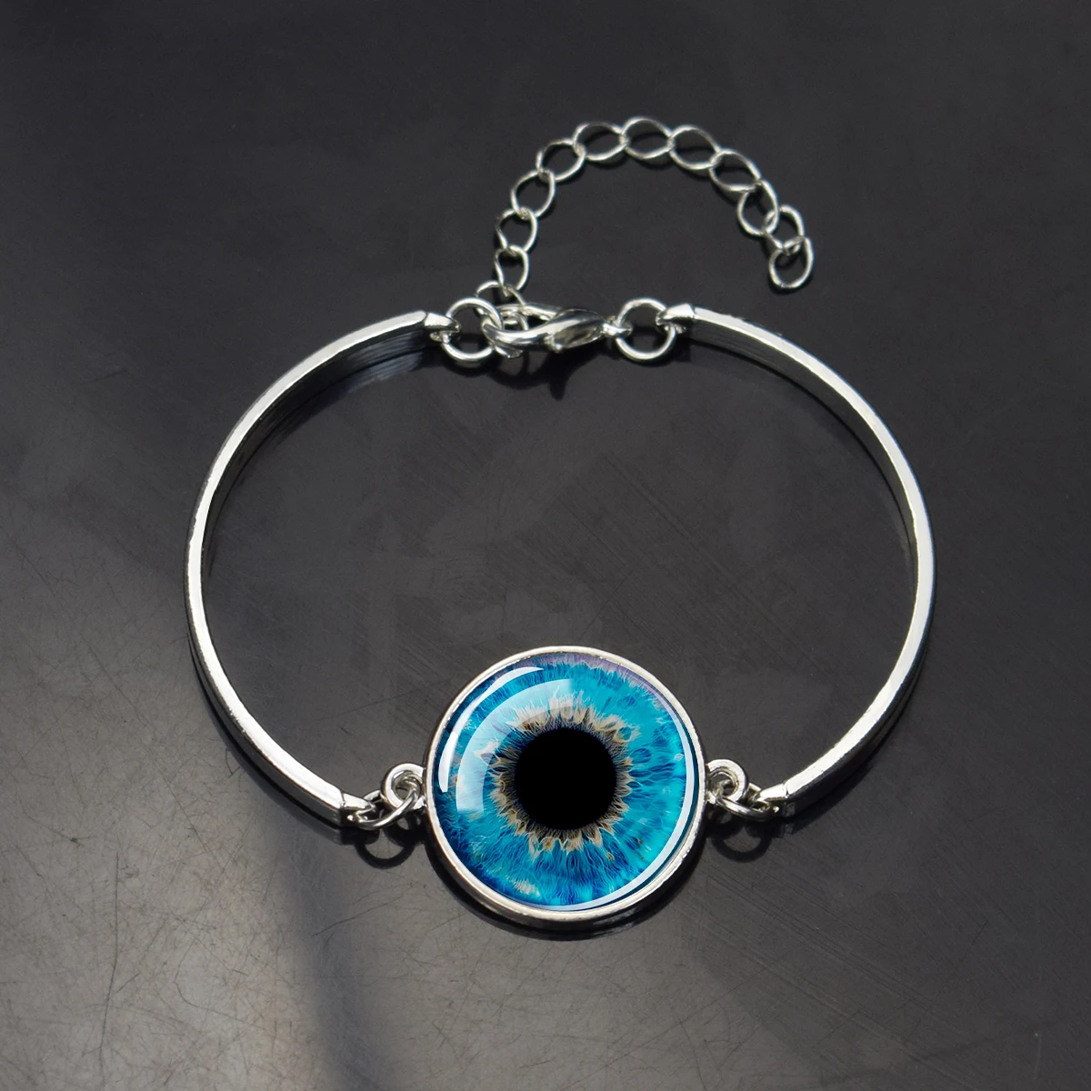 Evil Eye Bracelets Colorful Pupil Devil's Eye Glass Cabochon Silver Bangles for Women Adjustable Size Charm Bracelet Men Jewelry