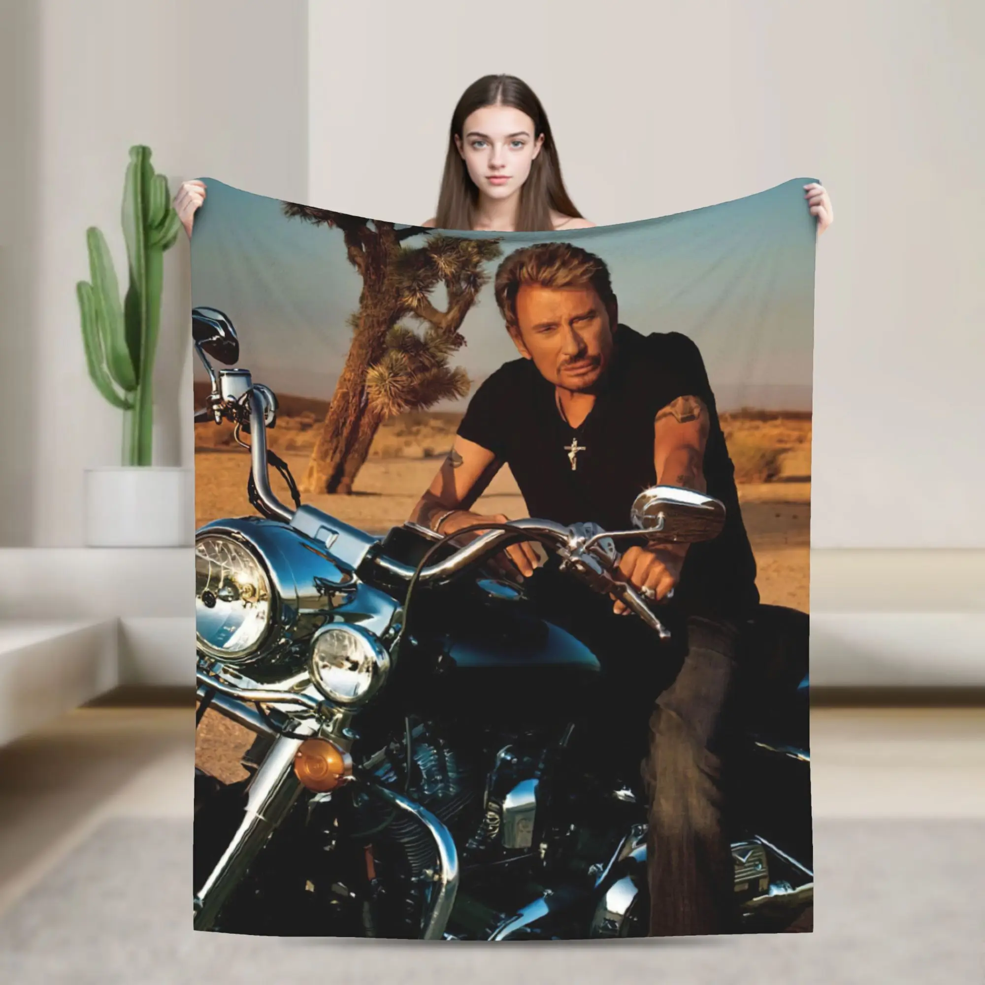 Johnny Hallyday 3d Blanket Flannel Printed   Multifunction Super Warm Throw Blanket for Bed Office Rug Piece