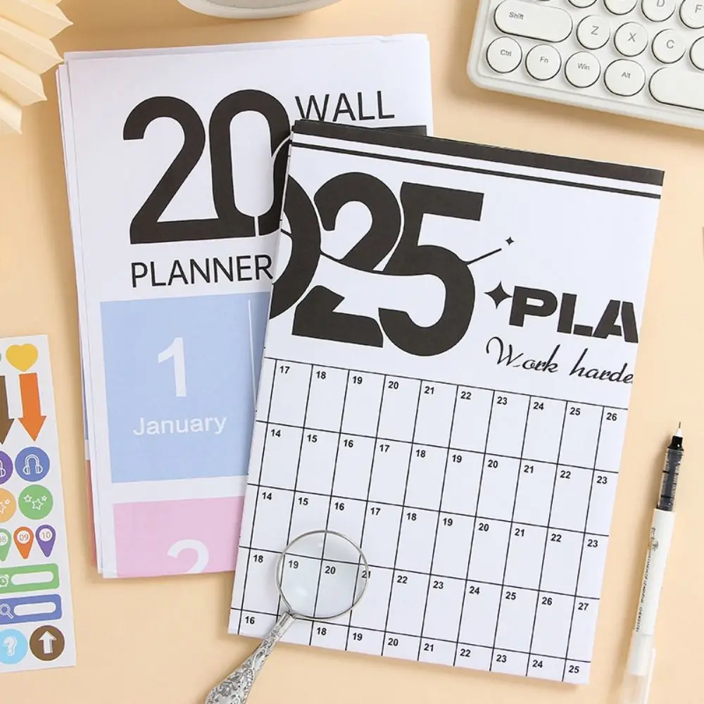 

Foldable 2025 Calendar Planner Sheet Decorative with Colorful Stickers Target List Schedule Plastic Schedule Organizer New Year