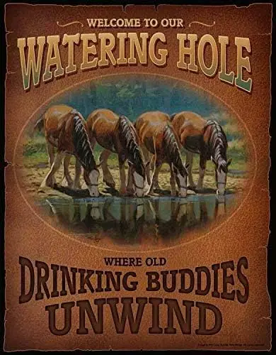 Retro Vintage Metal Plaque Sign Welcome to The Watering Hole for Home Bar Kitchen Pub Wall Decor Signs 12x8inch sign
