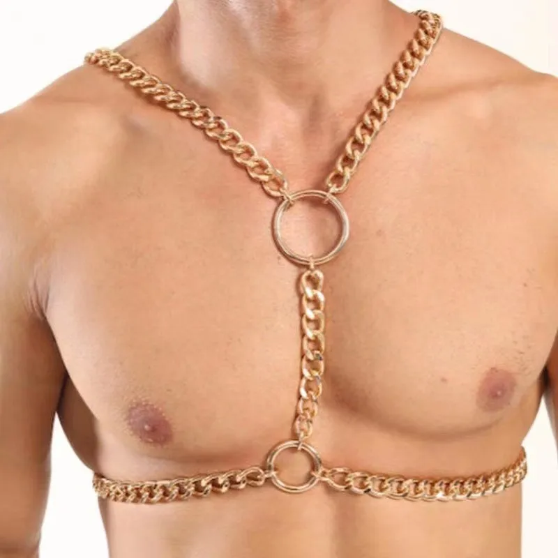 Мужская цепочка для тела, сексуальное ожерелье с большим кольцом. Ювелирная поясная цепочка для мужчин
