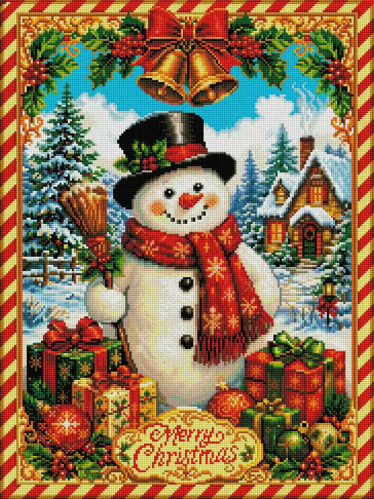 FOREVERYOUNG 5D Diamond Painting Kit, Festive Snowman Christmas 45×60cm, Square Resin+AB+Fairy Dust Drill.