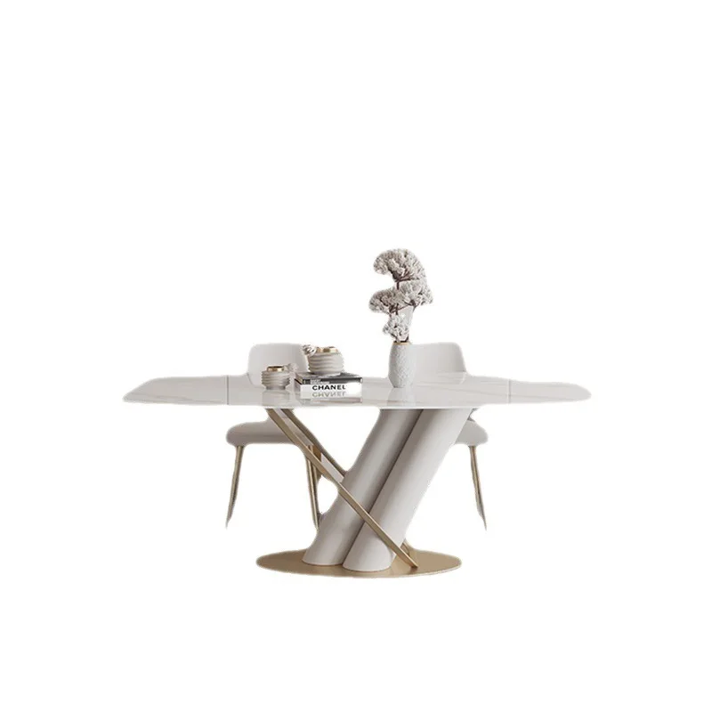 Bright rock slab dining table 8 people light luxury modern simple style designer creative rectangular dining table chair combina - Image 4