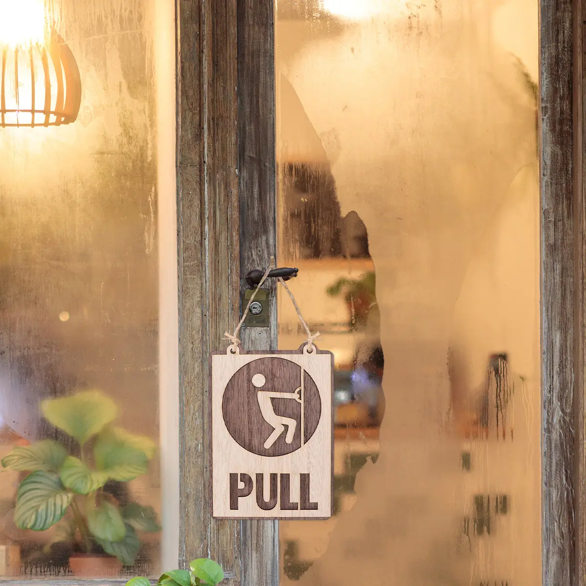 1Pcs Wooden Door Push-and-Pull Sign Hanging Rope Creative Signboard for Cafe Restaurant Tea Square Pull Colors