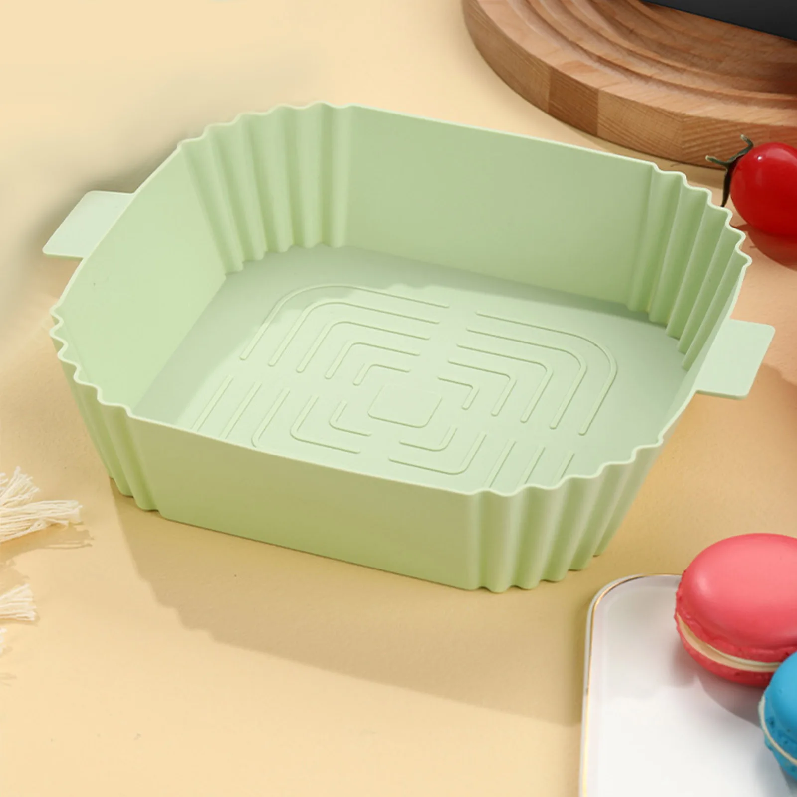 Air Fryer Square Silicone Insert Soft and Flexible Tray with Handle for Air Fryer Steamer Oven