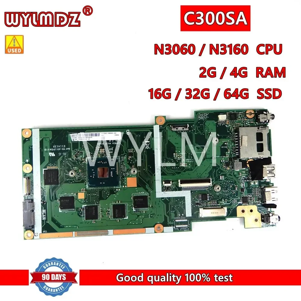 C300SA Motherboard N3060/N3160 CPU 2G/4G RAM 16G/32G/64G SSD For Asus Chromebook C300 C300S C300SA Laotop Mainboard