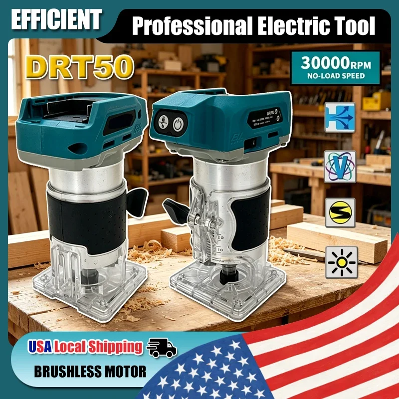 DRT50 Cordless Trimmer Rechargeable Trimming Machine Brushless Slotting Tool Milling Woodwork Engraving Machine Fit Makita