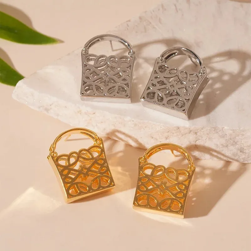 

YISON Silver Needle Chinese Style Metal Patterned Knot Earrings Gold Plated True Gold Vintage Elegance Small Niche for Women