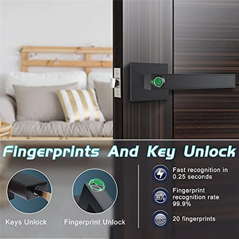 

1Set Fingerprint Door Lock Biometric Door Lock Smart Door Handle Door Lock Bedroom Door Lock Black