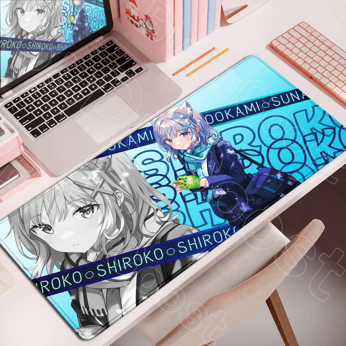 Niedliches Anime-Mädchen Sunaookami Shiroko Mauspad mit Verriegelungskante, Gaming-Desktop-Unterlage, Große Waschbare Blaue Archiv-Laptop-Tastaturmatte – Detail 10
