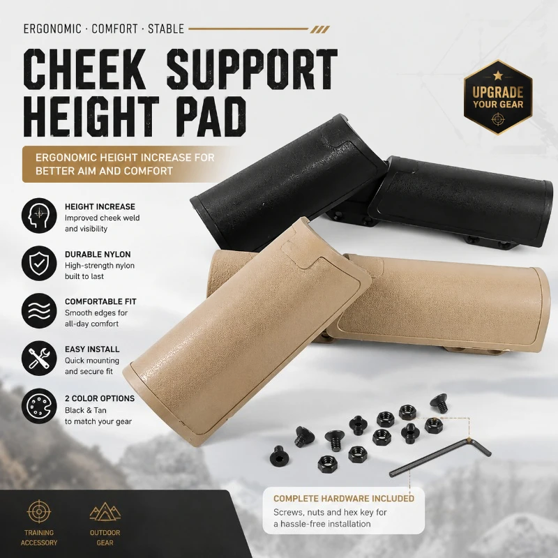 1PC Two Color Optional Nylon Cheek Rest Pad Detachable Raised Heightening Cushion With Complete Mounting Hardware