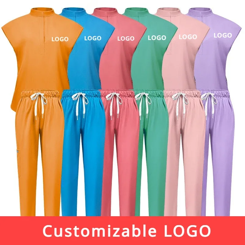 Customizable LOGO Men Women Medical Nurse Uniform Surgical Scrubs Set Clinical Nursing Workwear Pet Clothes Lab Suit Veterinaria