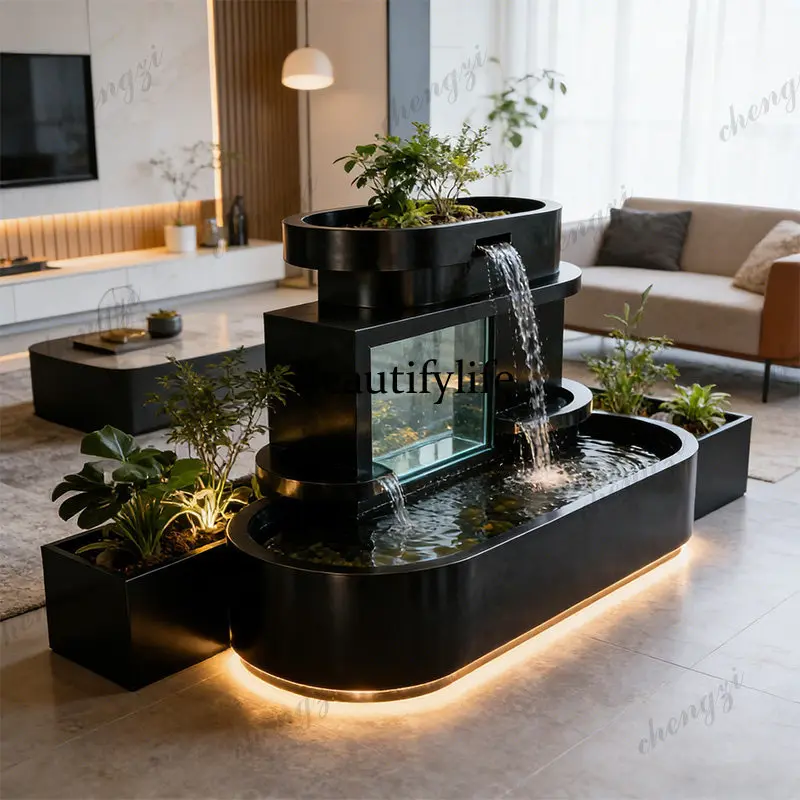 A139 flower box outdoor courtyard terrace fish pond waterfall fountain flowing water ornament stainless steel fish tank