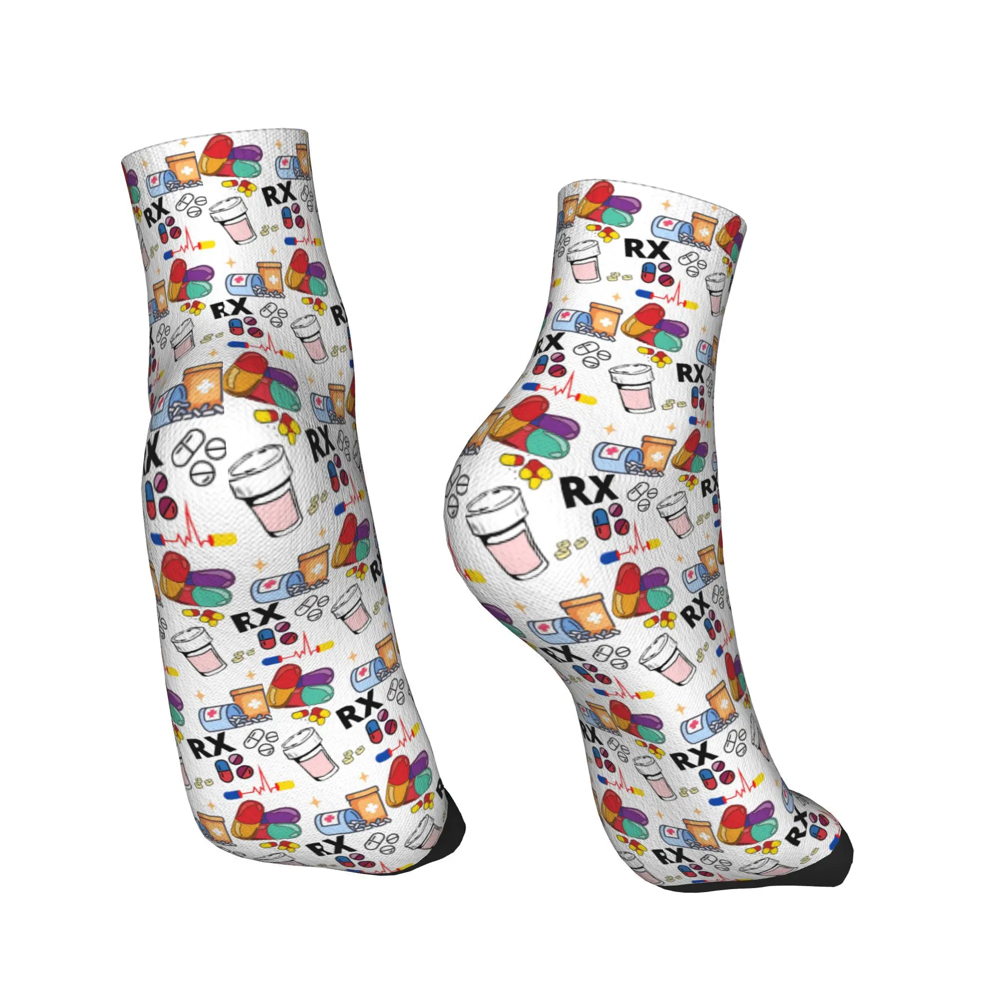 Skarpety All Seasons Pharmacy Pattern Pills RX Harajuku, pochłaniające pot, załogowe, hip-hopowe, dla mężczyzn i kobiet, prezenty świąteczne