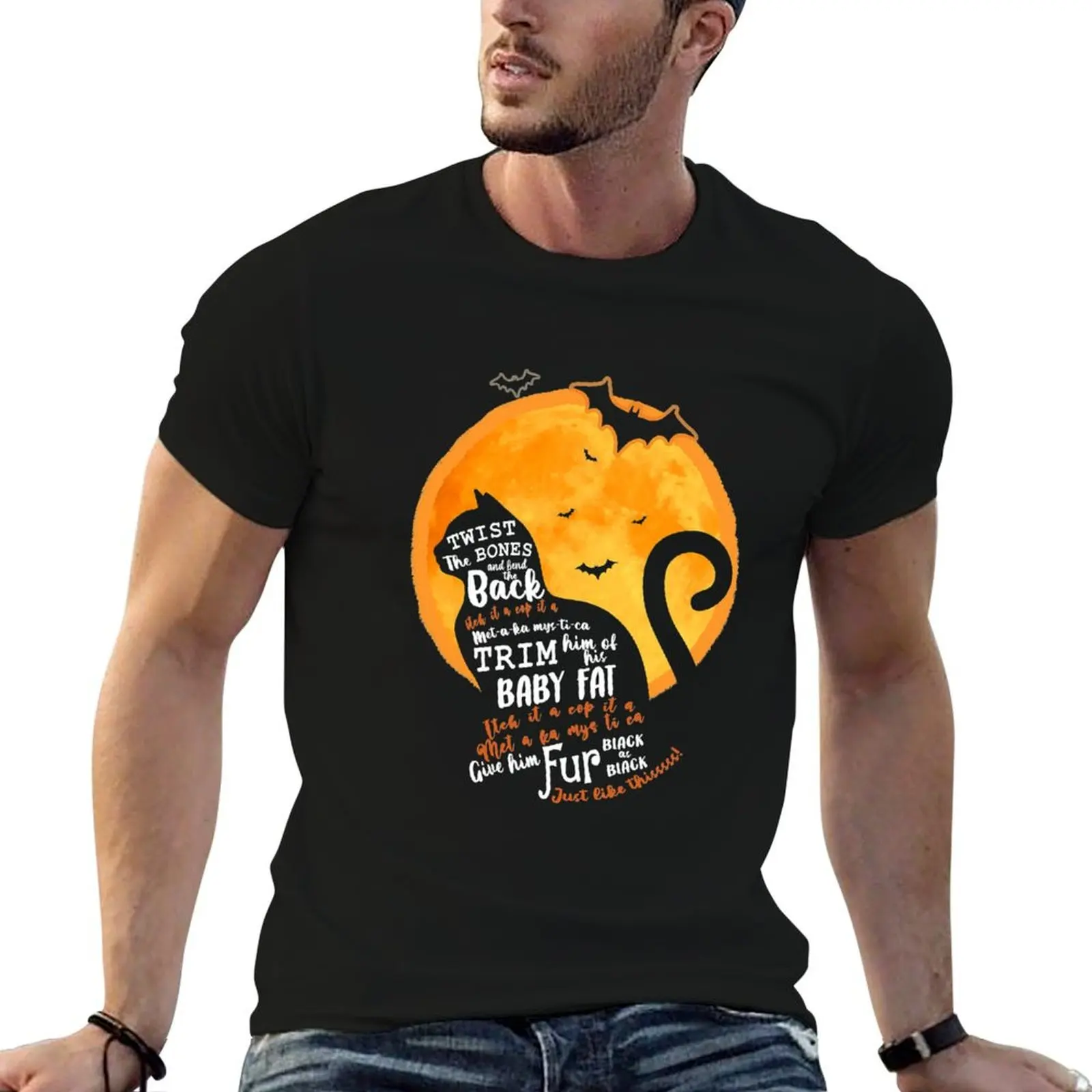 Black Cat Twist The Bones And Bend The Halloween T-Shirt Holiday All Match T-Shirt