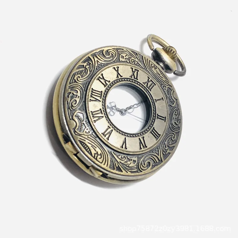 Retro Style Green Bronze Roman Simple Pocket Watch Classic Commemorative Memories Old Pocket Watch Hot Sale Iron Chain Quartz Wa