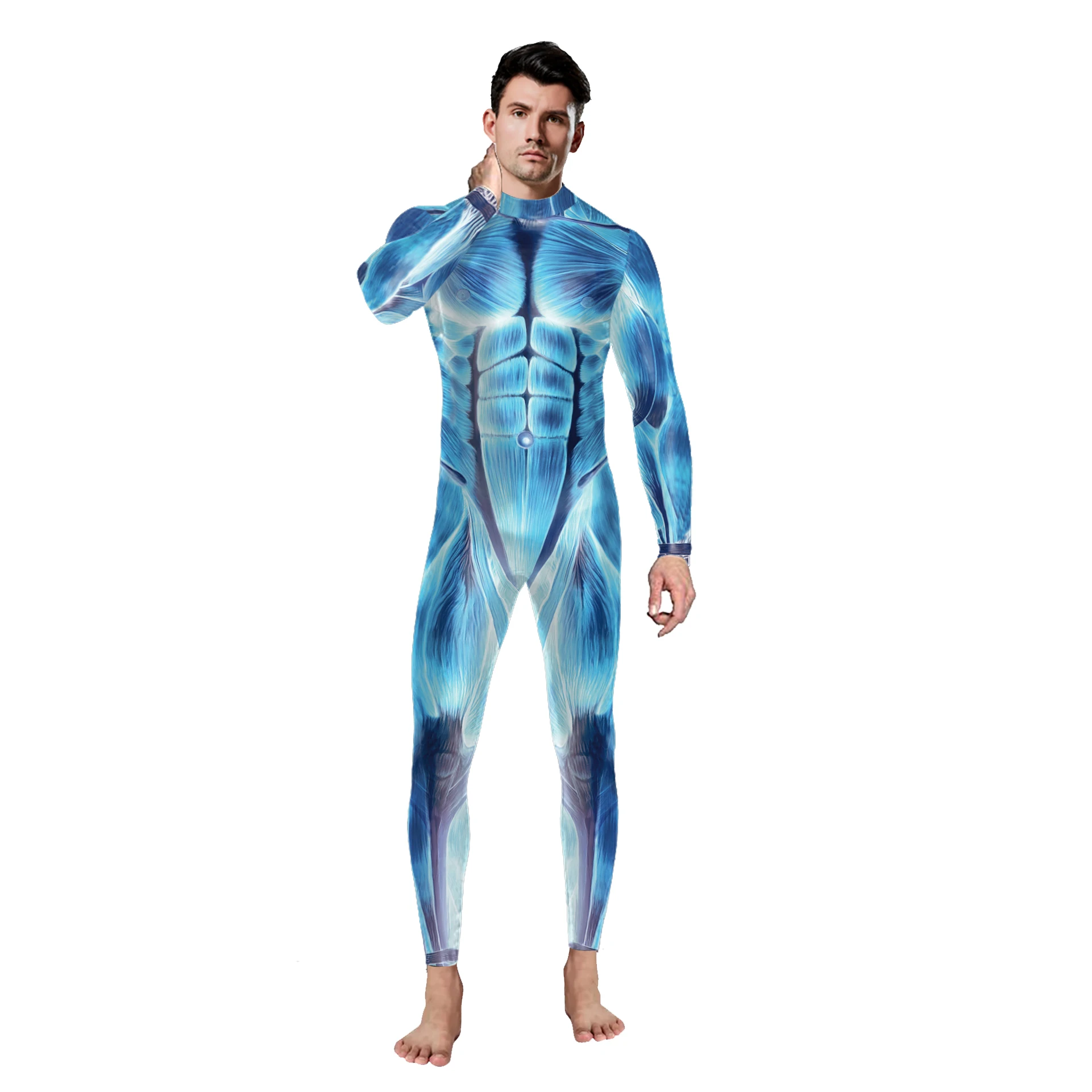 3D Printing Cosplay Costumes Men Long Sleeve Jumpsuits Adult Elastic Spandex Bodysuits Fashion Catsuits