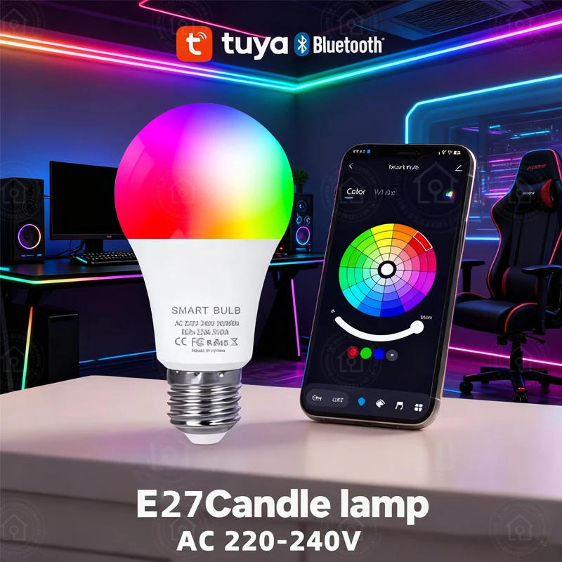 

Умная светодиодная лампа Tuya E27 Smart Life APP Control с регулируемой яркостью, Bluetooth RGB лампа 9 Вт 220 110, украшение для спальни, вечерние освещение