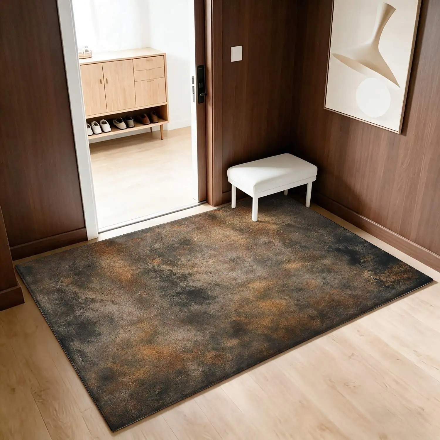 1Pc 2D Printed Retro Brown-Grey Abstract Art Nordic/Modern Minimalist/European/Vintage Home Decor Carpet, Multiple Sizes, Machine Washable, Suitable for Living Room, Bedroom, Dining Room, Entryway, Study