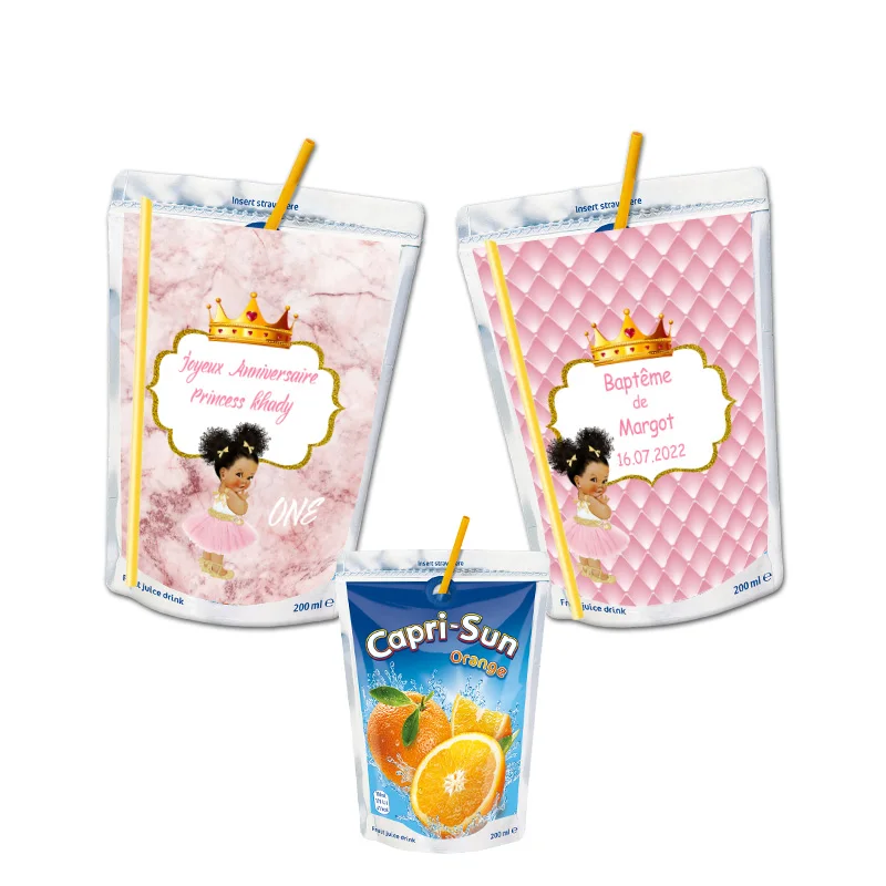 20 Custom Royal Prince Princess Juice Pouch Labels Custom Chip Bag Marble Water Bottle Name Sticker Birthday Party Decor