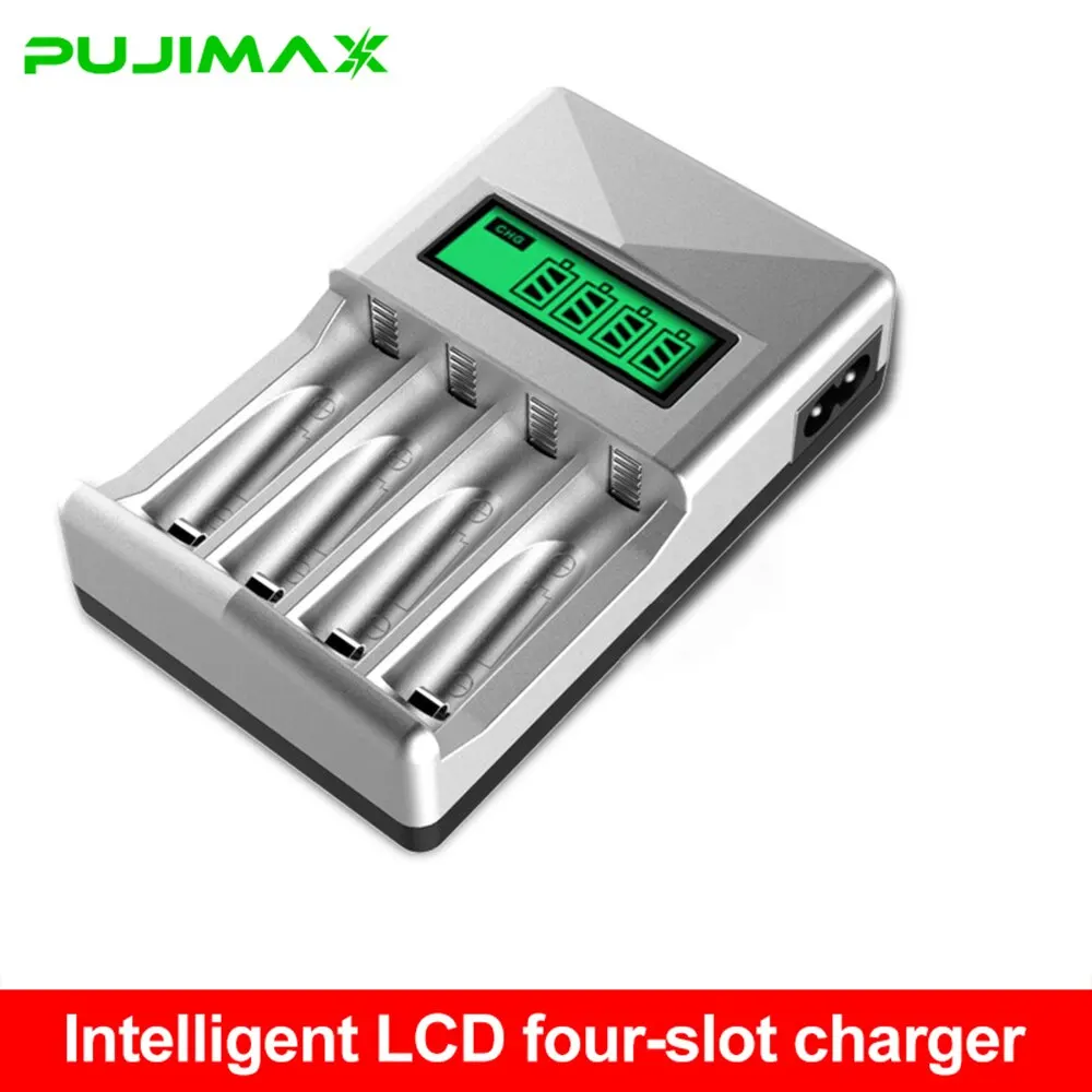 PUJIMAX 4 Slots LCD Intelligent Display Battery Charger US/EU/UK Plug Power For AA/AAA Ni-Cd Ni-Mh Rechargeable Batteries Charge