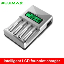 PUJIMAX 4 Slots LCD Intelligent Display Battery Charger US/EU/UK Plug Power For AA/AAA Ni-Cd Ni-Mh Rechargeable Batteries Charge