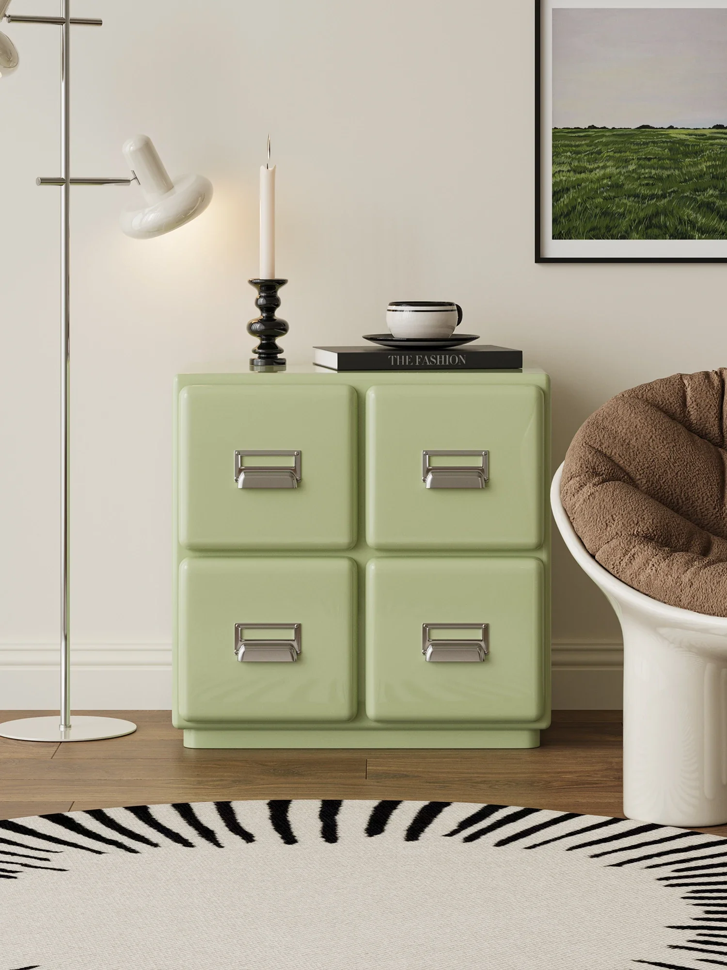 طاولة بجانب السرير باللون الأخضر الكريمي، خزانة جانبية صغيرة حديثة وبسيطة من الخشب الصلب #4