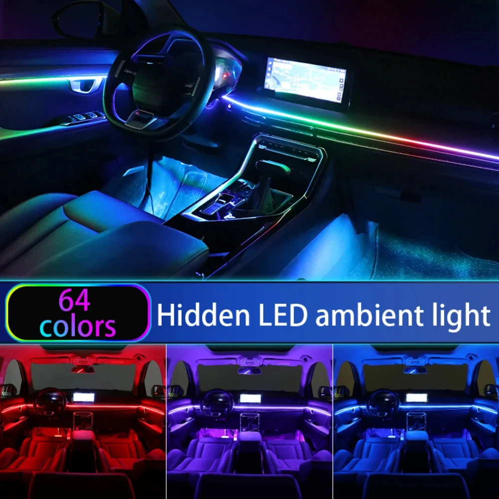 18w1 Neonowe oświetlenie otoczenia wnętrza samochodu APP DIY Sterowanie Akrylowa taśma świetlna Przewodnik światłowodowy RGB Automatyczna dekoracja Lampa atmosferyczna