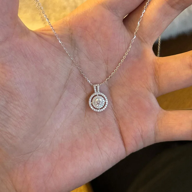 925 Sterling Silver Round Zircon Necklace Simple Charm Woman Pendant Choker Birthday Party Gift for Friends Exquisite Jewelry