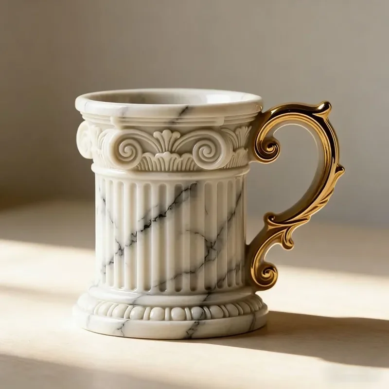 Creative Nordic Retro Roman Column Ceramic Cup Marble Pattern Light Luxury Mug Relief Home Drinking Decoration Coffe Cups 400ml