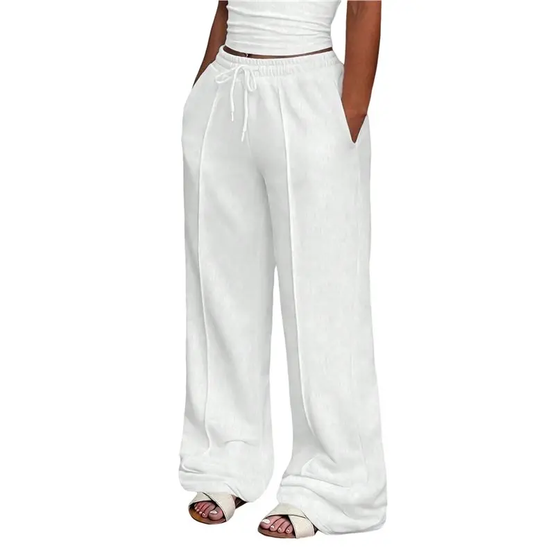 Women's Wide Leg Sweatpants High Waisted Baggy Pants Fashion Teen Girl Drawstring Athletic Joggers White S