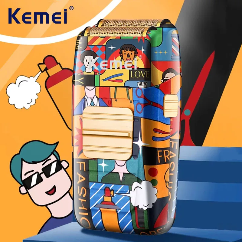 

Устройство для бритья волос Kemei, USB зарядка, бритва для мужчин, персонализированная машинка для бритья волос с граффити, триммер для бороды