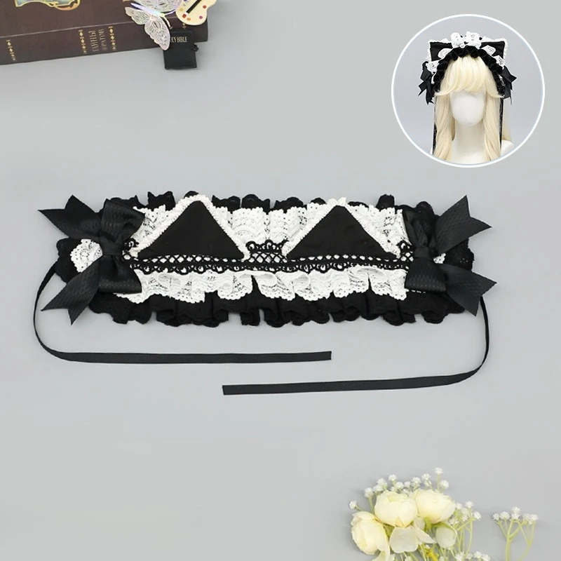 Fascia originale Caffè al latte Dolce e carino Lolita Fascia per orecchie di gatto Arco Forcina Kc Copricapo giapponese Lo Lady