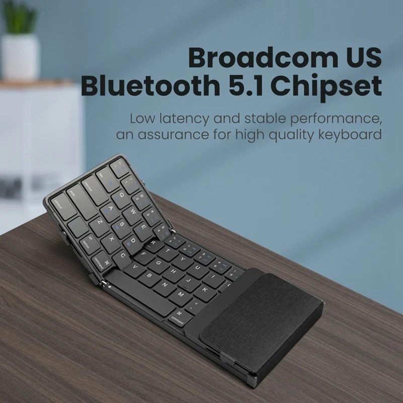 Rechargeable Foldable Bluetooth Keyboard Wireless Folding Keyboard For PC Tablet Laptop Black