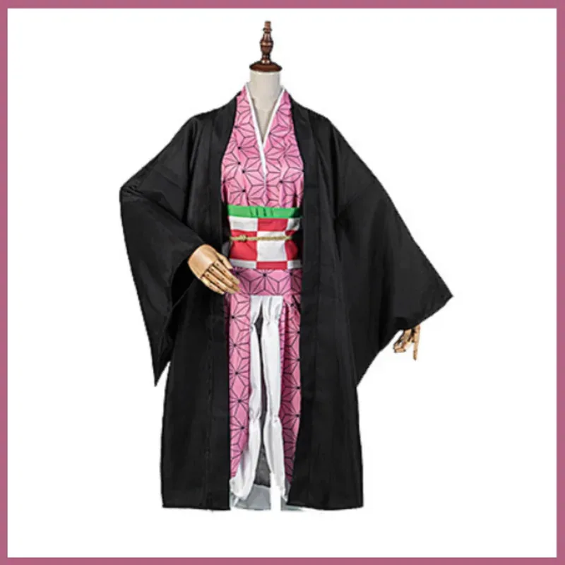 

COSda@Anime Kamado Nezuko Cosplay Costume Japanese Kimono Dress Black Cloak Haori Wig Adult Woman Sexy Kawaii Halloween Party Su