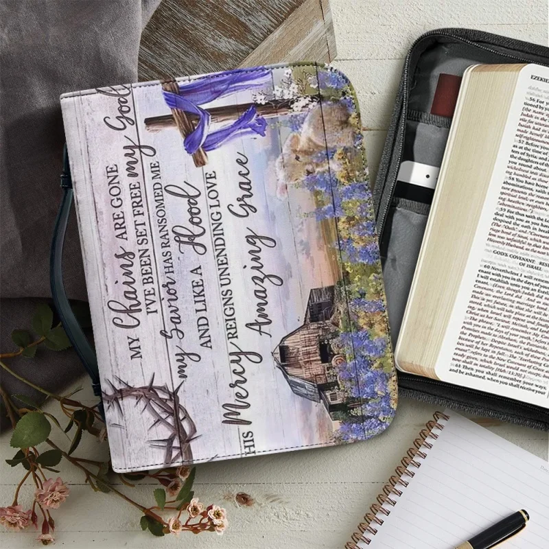 Funda de cuero con cremallera para mujer, bolso de mano con asa, exquisito bolso de la Biblia con bolsillos, libro de estudio personalizado, bolso de almacenamiento sagrado