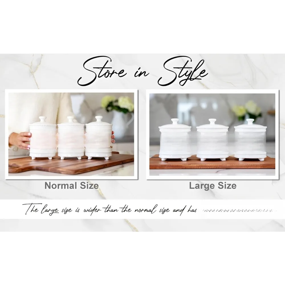 Elegant  kitchen jar set of 3-carved coffee tea sugar storage containers with feet for added style and stability