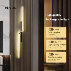 Modern LED Rechargeable Wall Lamp Simple Remote Control Wall Lamp Gold Black Line Lamp For Living Room Bedroom Lamps