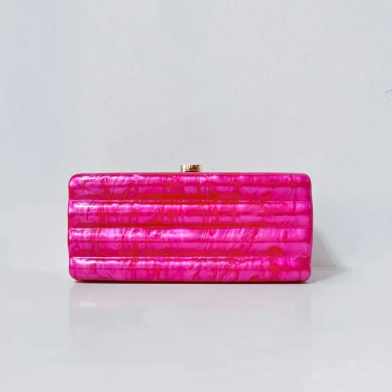 Horizontal Strip Simple Acrylic Dinner Bag Women's Solid Color Party Banquet Shoulder Messenger Bag