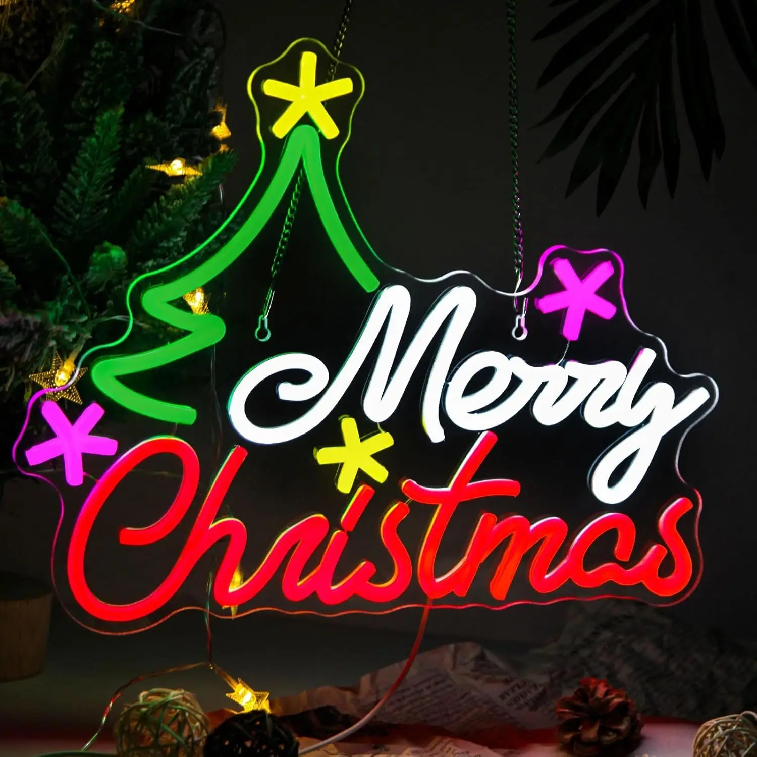 

Merry Christmas Neon Sign Christmas Tree LED Neon Light Living Room Bedroom Bar Party New Year Gift for Friend Family USB Power