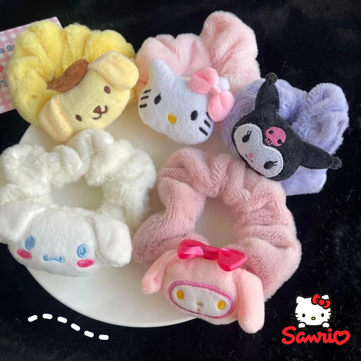 Sanrio HelloKitty Kuromis Melody Plush Scrunchie Anime Cinnamorolls Hair Accessory Cute Elastic Hair Ties for Girl Birthday Gift