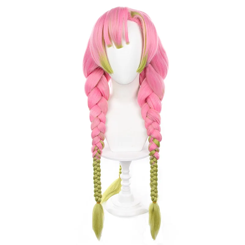 

Kanroji Mitsuri Cosplay Wig For Woman Pink Green Gradient Braid Wigs Anime Role Play Props Party Performance Costume Accessories