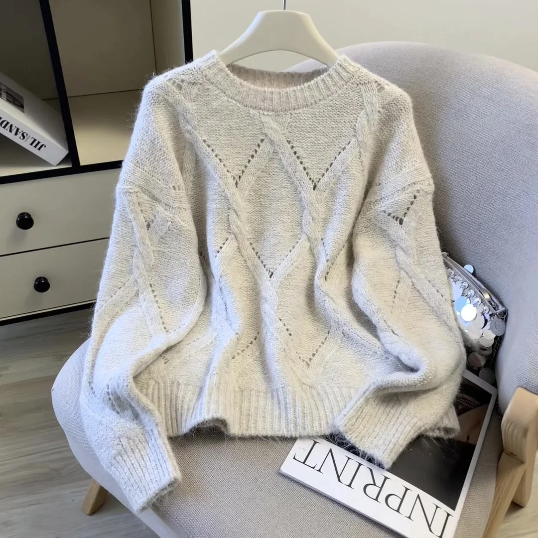 المرأة رمادي متماسكة البلوز سترة ذات عنق دائرى خمر البلوز متماسكة طويلة الأكمام فحص سترة الكشمير المعنقة الخريف الشتاء 2000s الملابس