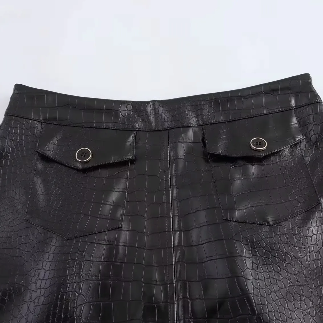 

Faionable A-Line High Waist Emed Leather Skirt Women's Autumn New Sle JNLEAOG Polyester Fiber Casual Skirt