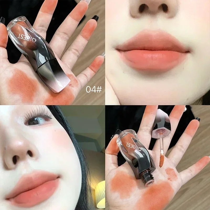 

QIBEST 4 Colors Matte Velvet Lip Gloss Red Brown Lip Glaze Long Lasting Waterproof Orange Color Liquid Lipstick Natural Makeup