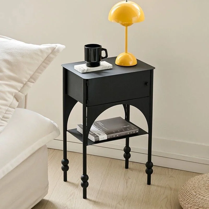 #¥Nordic Metal Coffee Table bedside table retro side cabinet Sofa Edge Desk with Storage Space