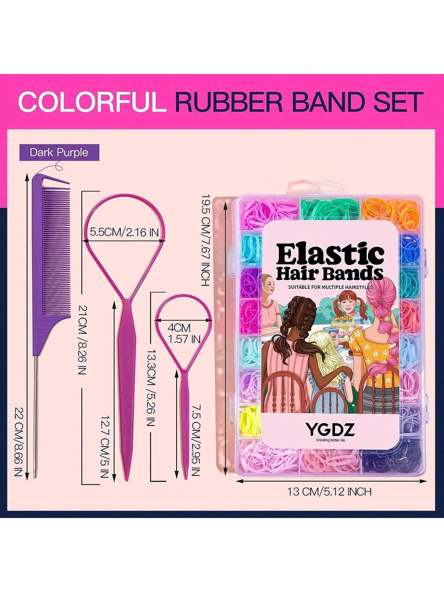 1pack Elastic Hair Bands 24 Colors, YGDZ 1500 pcs Mini Hair Rubber Bands with Organizer Box, Soft Small Girl Hair Ties